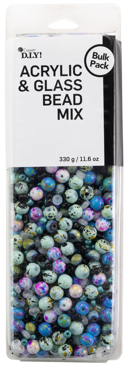 Cousin DIY Glass Acrylic Bead Mix 11.6oz-Turquoise, Blue, Green